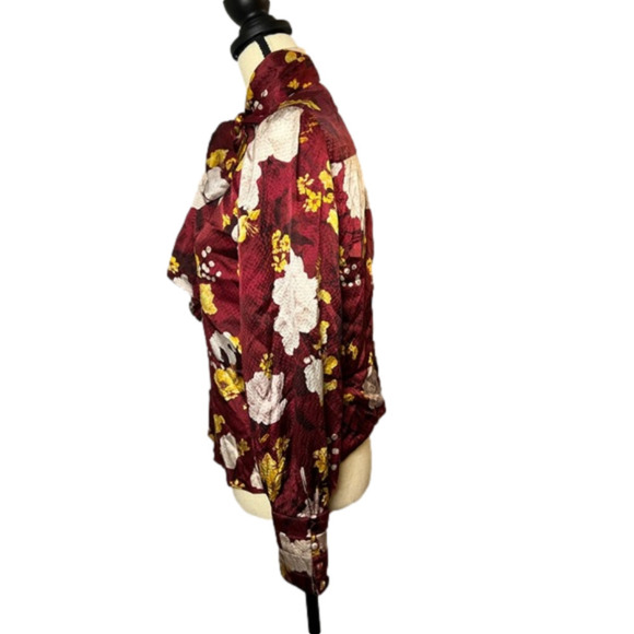 Alice + Olivia Maroon Floral Blouse with Neck Tie - Picture 11 of 13